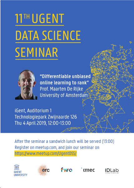 11th UGent Data Science Seminar with Prof. Maarten de Rijke